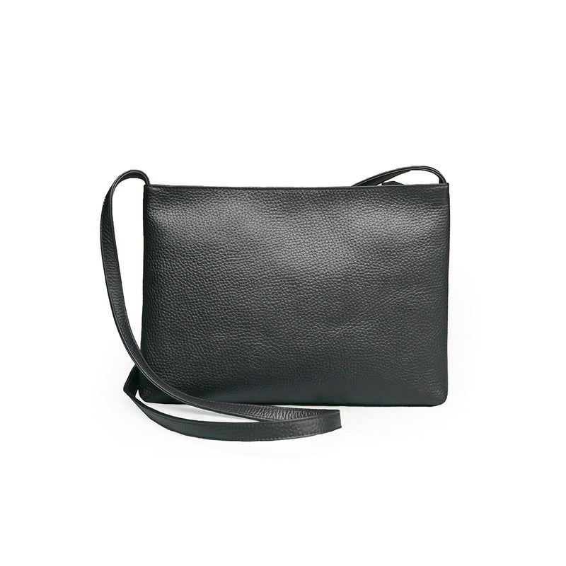 レザーサコッシュ ミディアム ブラック – HushTug