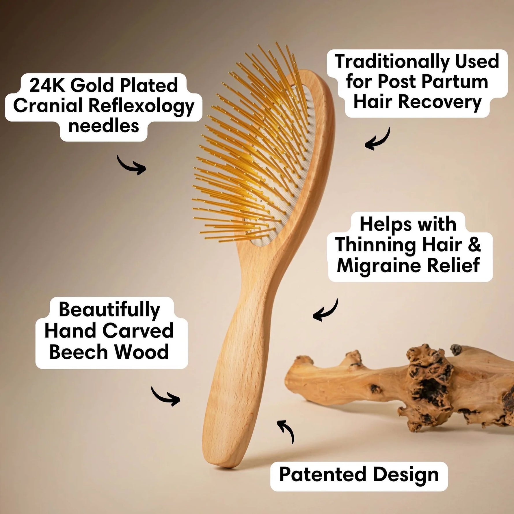 Snow Fox Skincare Gua Sha Hair & Scalp Brush: Premium Wooden