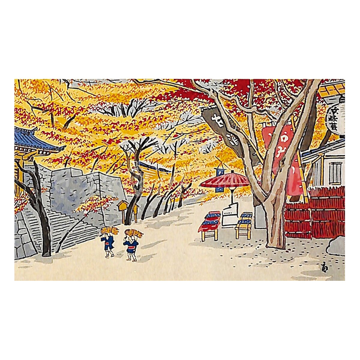 中判『1984-037 徳力富吉郎 木版画 中判 三千院紅葉(傘大)』｜【公式