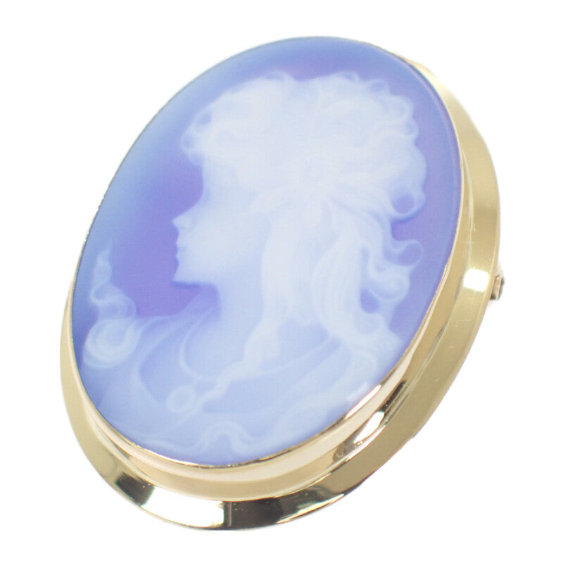 デザインジュエリー カメオ ブローチ K18イエローゴールド ブルー