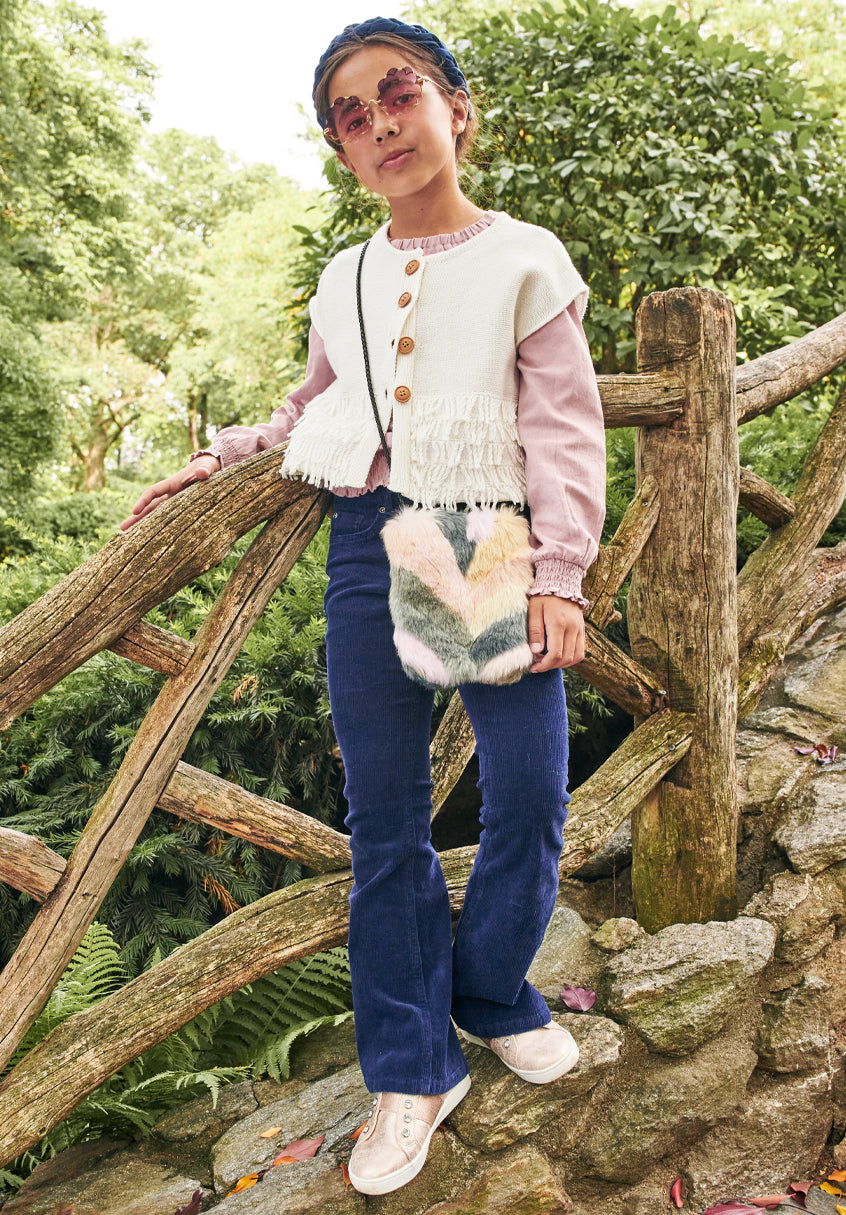 KIDPIK Girls Sleeveless Button Front Fringe Sweater Vest, Size: 12