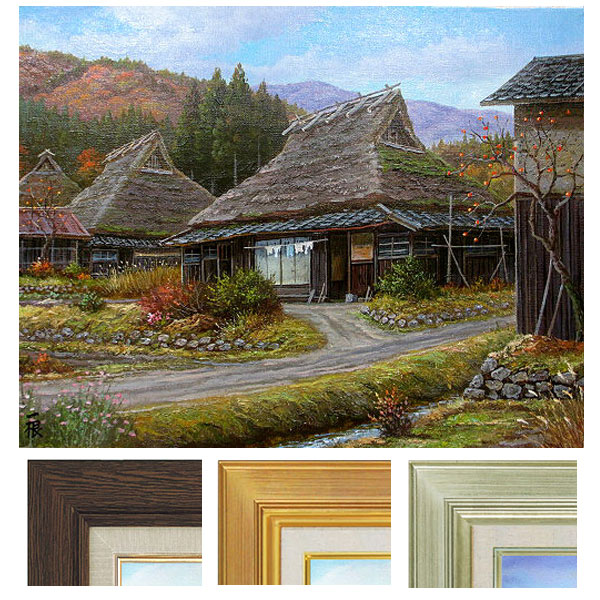 SNT11 猿渡一根 【白いアルプスと農家】 油絵 額装 風景画 絵画｜