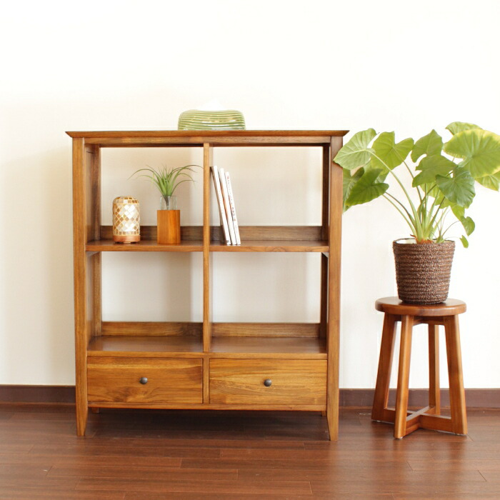 楽天市場】アジアン家具 木製 チーク家具 無垢 本棚 ブックシェルフ