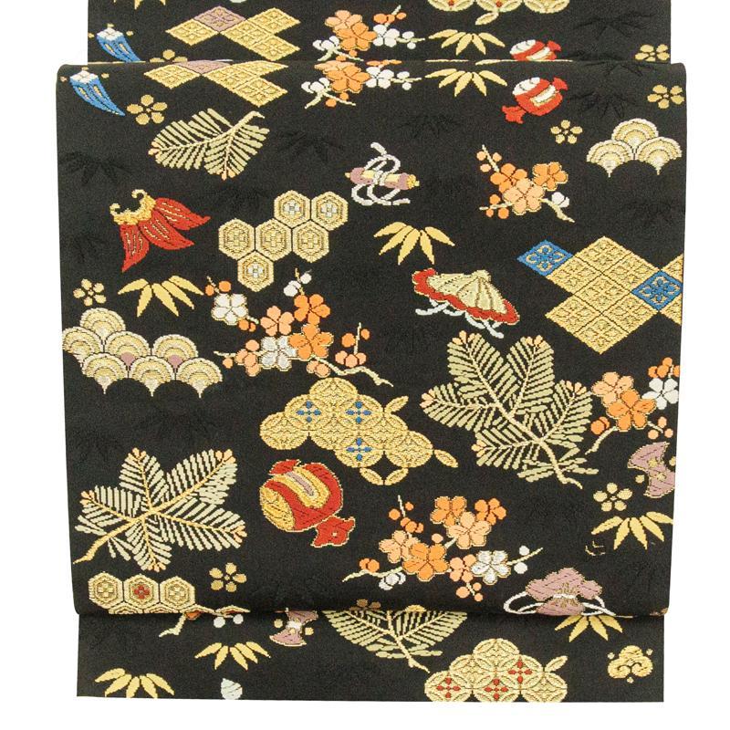 楽天市場】袋帯 正絹 西陣織 山下織物 唐織 黒地 招福宝尽くし 未