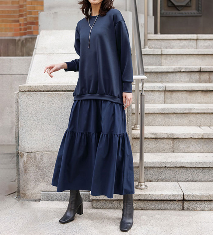 楽天市場】ワンピース M L LL 3L ティアードドッキングワンピース(M