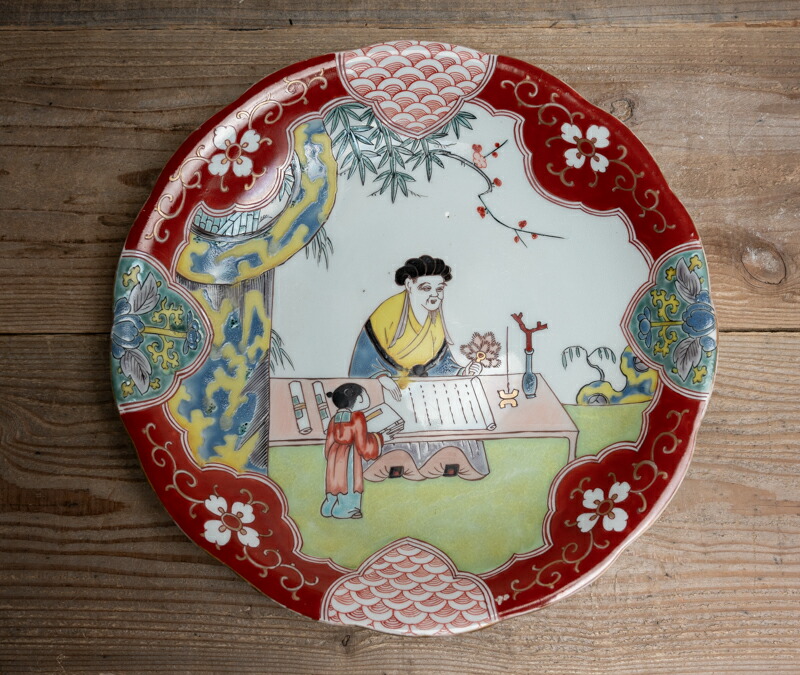 楽天市場】骨董○古伊万里色絵唐人図皿 / 27cm○輪花皿 | 江戸時代-19