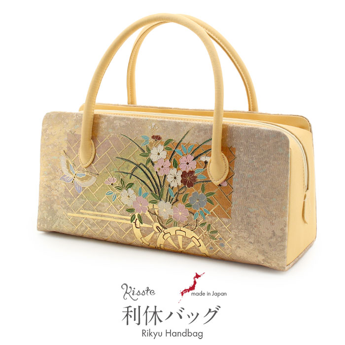 楽天市場】《値下げ！》 利休バッグ ゴールド系 ＜捩り織 五瓜に唐花