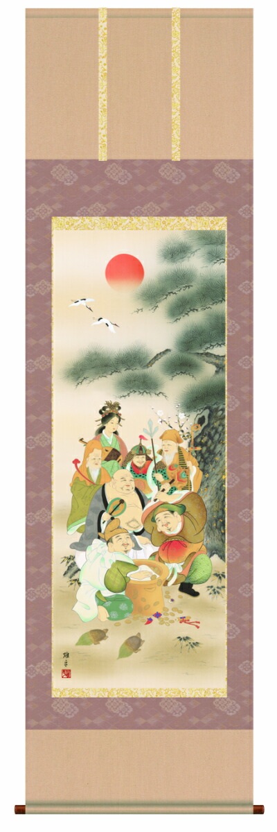 楽天市場】掛け軸 七福神 尺五サイズ（54.5×190センチ）化粧箱(紙箱