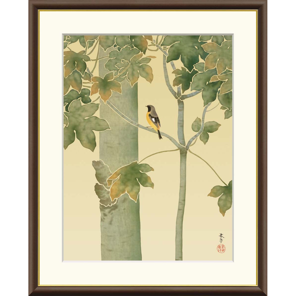 楽天市場】有名 画家 額入りアート 菱田春草 「桐に小禽」 J2-118 F8