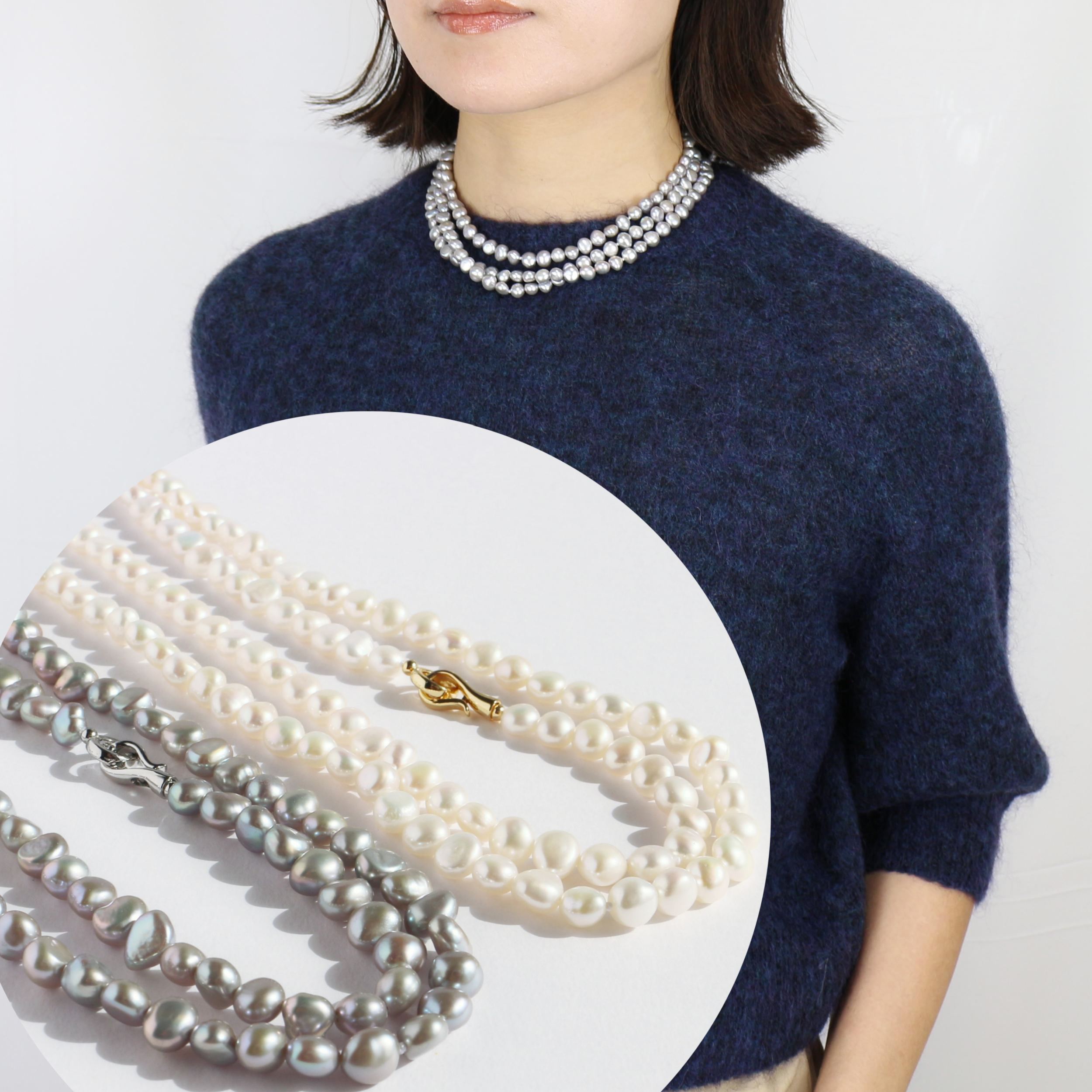 楽天市場】パール ネックレス ロング 2連 二連 三連 120cm カジュアル