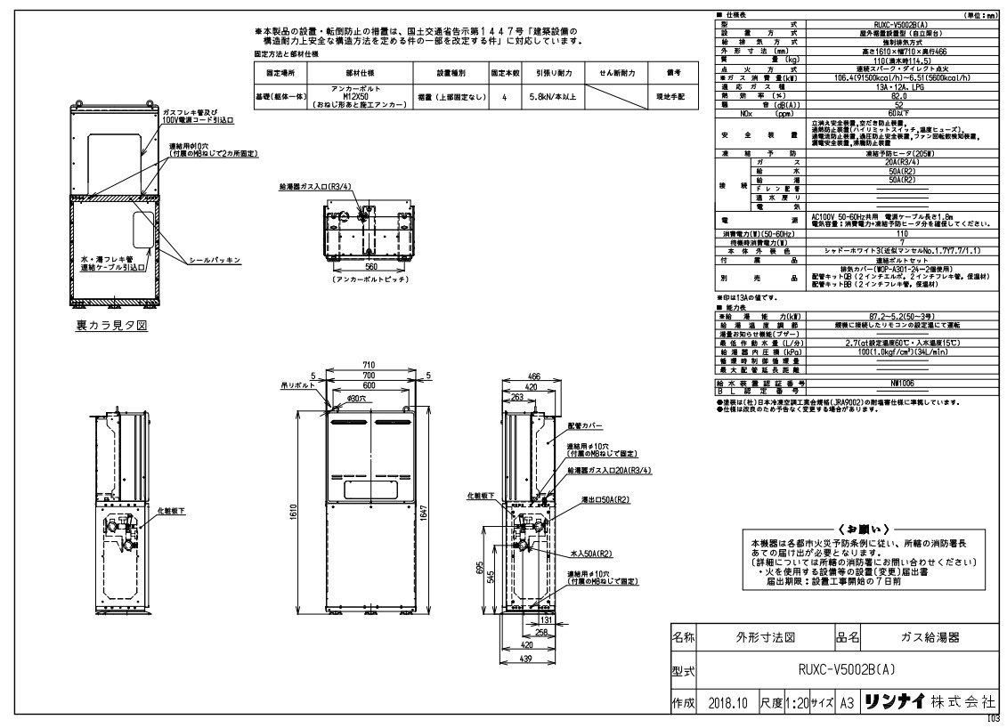 楽天市場】廃番【地域に拠りあす楽在庫あり】ﾘﾝﾅｲ RUXC-V5002ZW(A