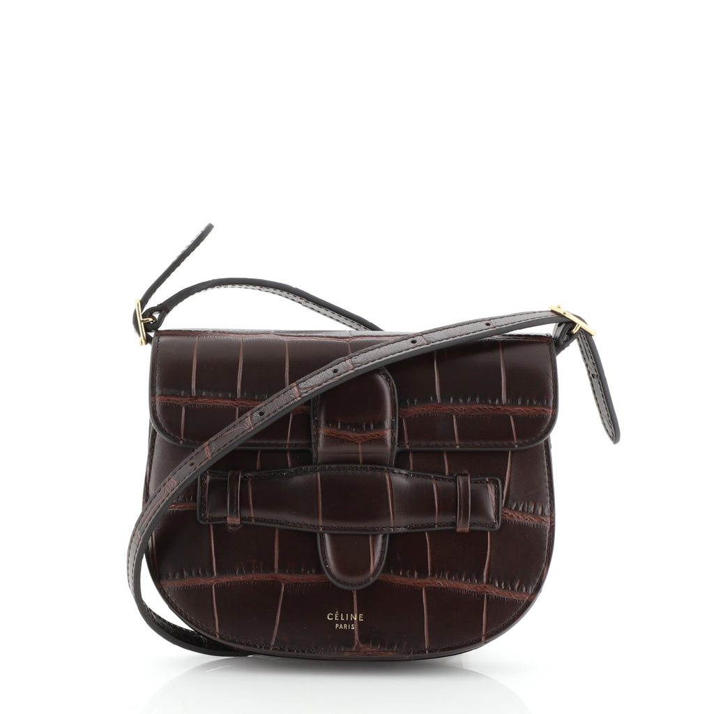 Celine Symmetrical Shoulder Bag Crocodile Embossed Leather Mini 47058
