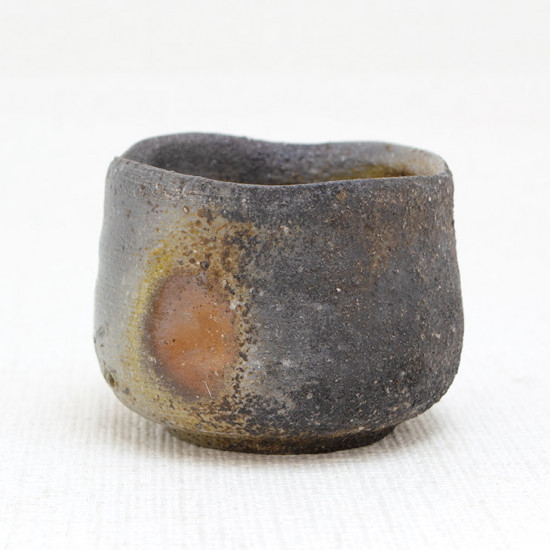 B柴岡信義 備前市無形文化財 備前焼 窯変 共箱 共布 栞 面取 宝瓶 茶器