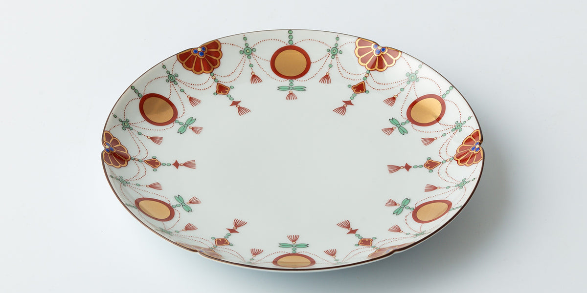 錦日輪赤玉瓔珞文【20cm 平皿】｜有田焼なら賞美堂本店オンラインショップ