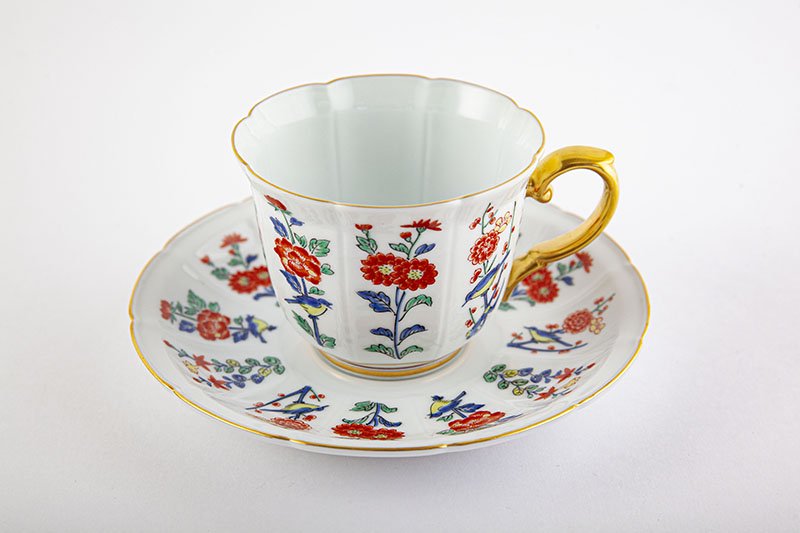 マイセン写し色絵草花文【コーヒー碗皿】｜有田焼なら賞美堂本店