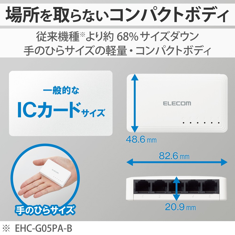 エレコム ELECOM Giga対応スイッチングハブ/5ポート/プラスチック