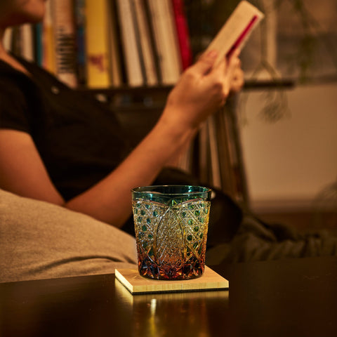 江戸切子 伝統工芸士 木村泰典 作 菊繋ぎに籠目紋 オールドグラス 琥珀