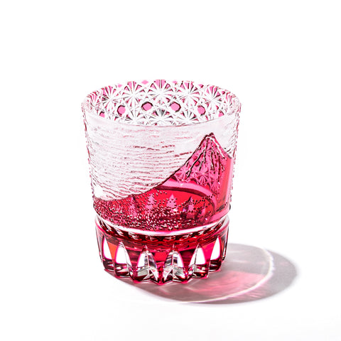 江戸切子 伝統工芸士 木村泰典 作 富嶽三十六景「凱風快晴」に菊籠目紋