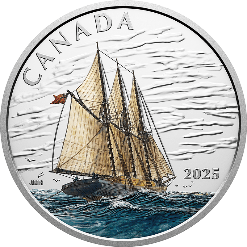 カナダ 2025年 大型帆船 3本マストのスクーナー 15ドルカラー銀貨
