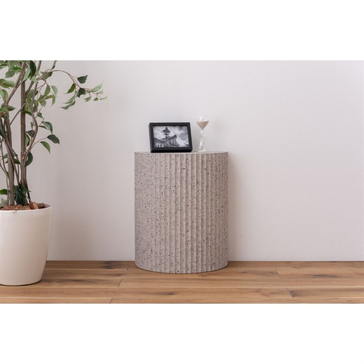 テラゾーサイドテーブル ハーフラウンド ライトグレー｜てんとてん