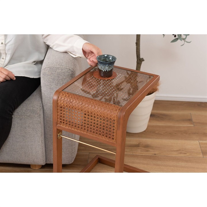 ラタンメッシュガラスサイドテーブル｜てんとてん｜インテリア雑貨