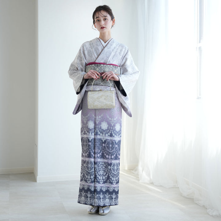 レンタル】 訪問着 20点セット 正絹 絵羽 ラベンダー 紫 入学式 卒業式