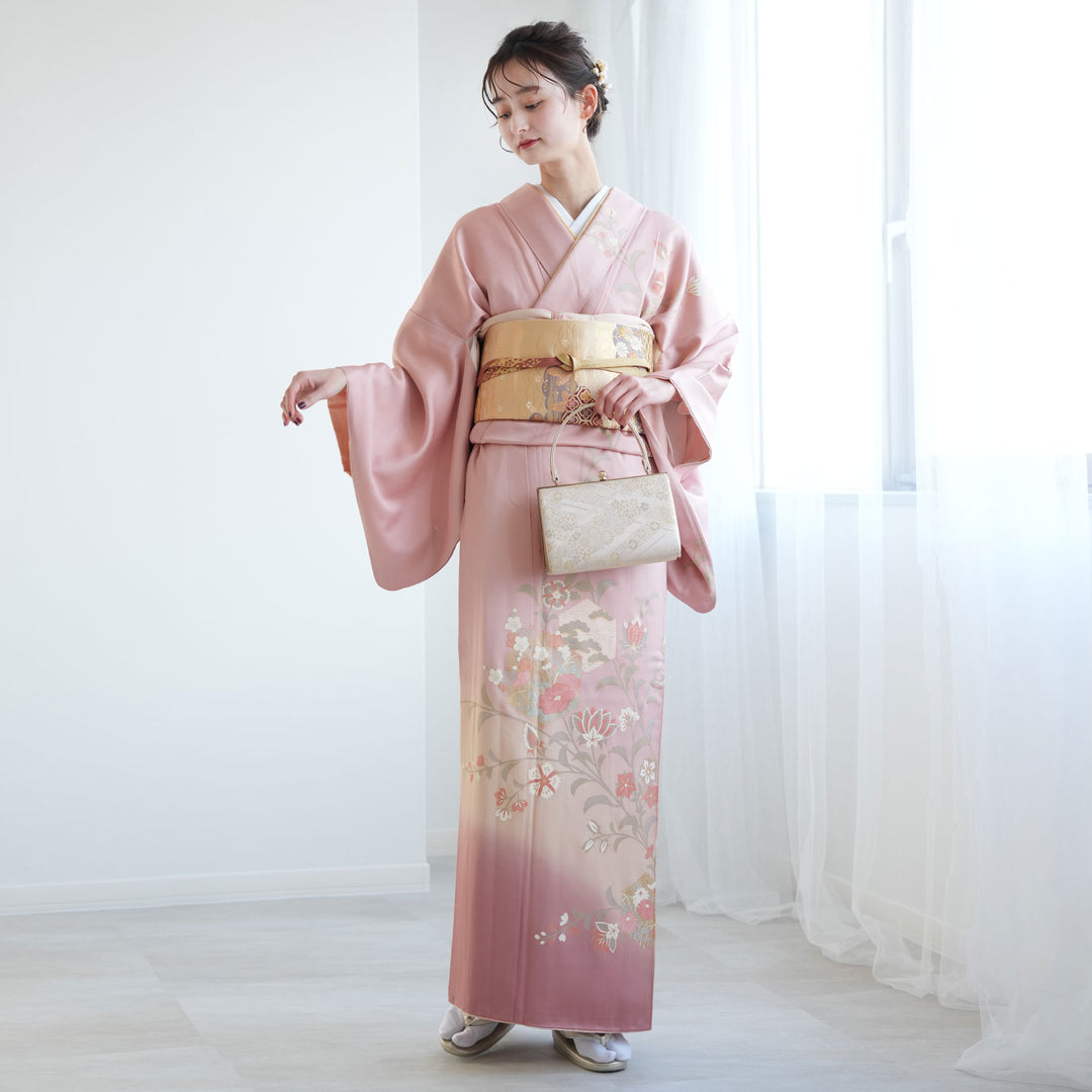 レンタル】 訪問着 20点セット 正絹 絵羽 くすみピンク 入学式 卒業式