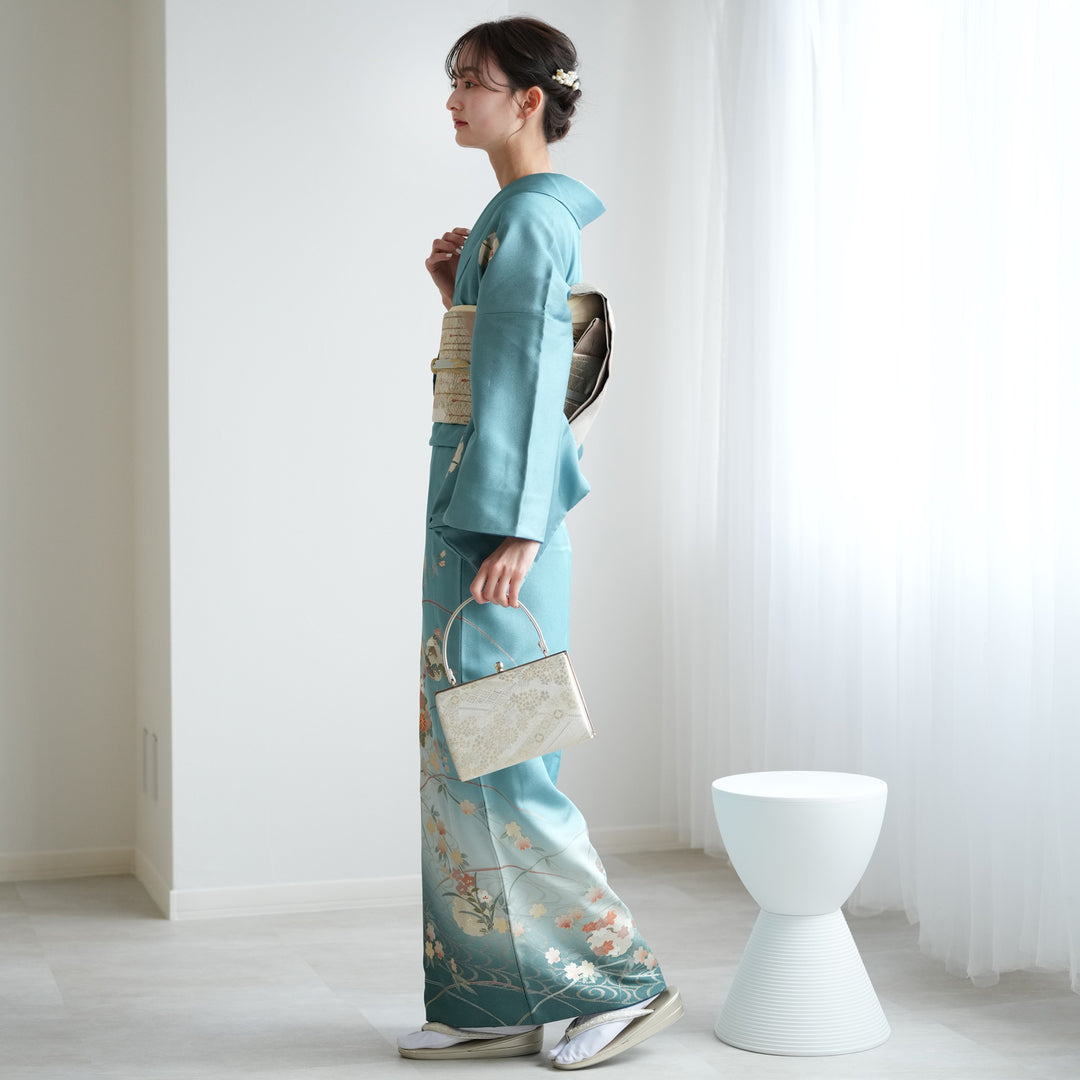 レンタル】 訪問着 20点セット 正絹 絵羽 青緑 雪輪 菊 入学式 卒業式