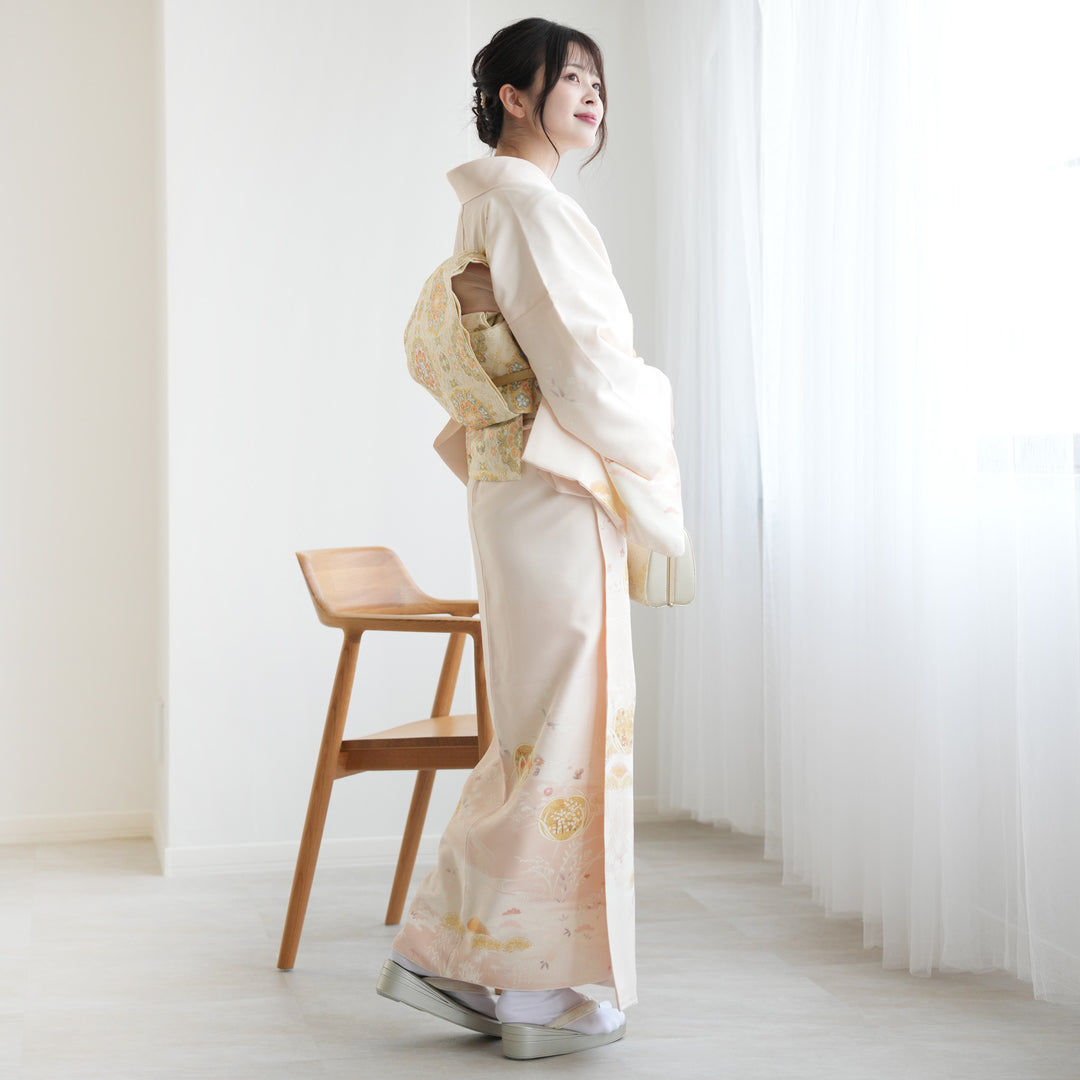 レンタル】 訪問着 20点セット 薄ピンク系 西陣織帯 吉澤の友禅 金彩