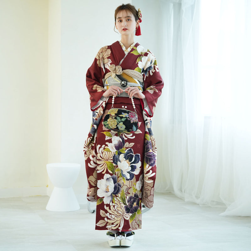 レンタル】振袖 着物セット 正絹着物+正絹袋帯 成人式 晴れ着 往復送料