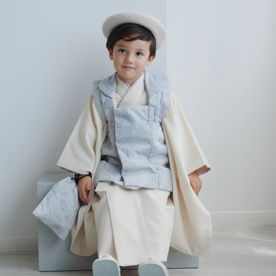 レンタル】七五三着物 3歳男の子 被布セット ジャガード＆ナチュラル