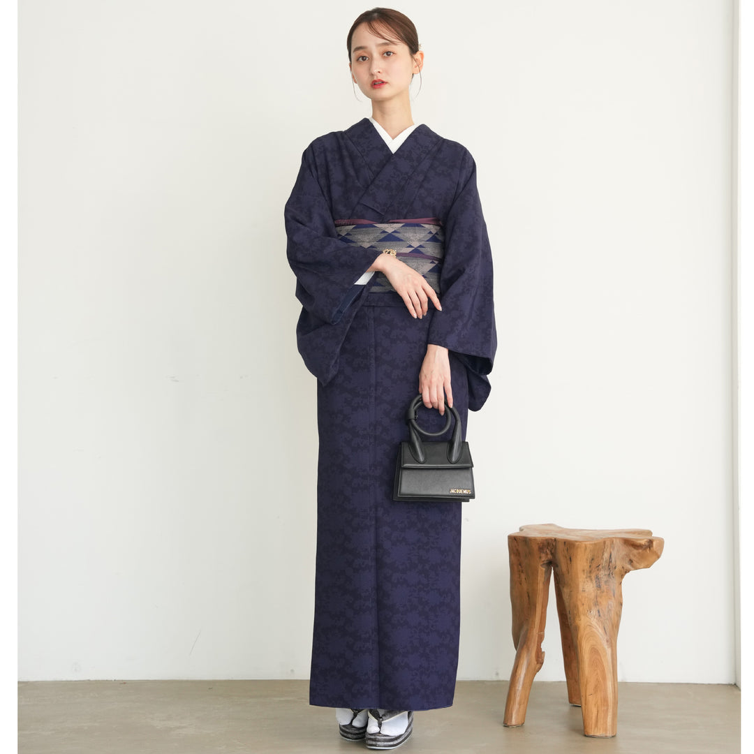 JAPAN MODE 袷着物 単品】 小紋 日本製 紺系 洗えるカジュアル着物