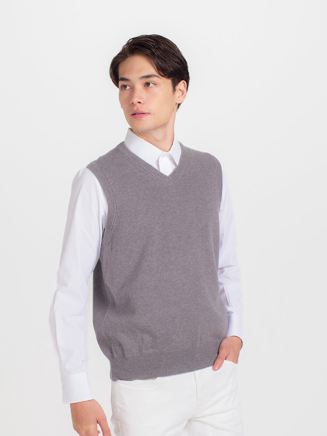 日本製】カシミヤ100% Vネック ベスト メンズ