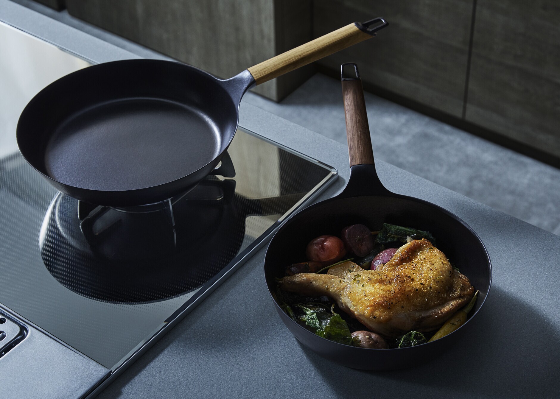 フライパン 20cm 【ガラスリッドセット】[ウォールナット