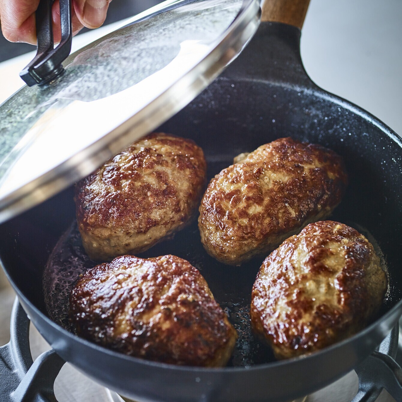 フライパン 24cm DEEP 【ガラスリッドセット】[オーク