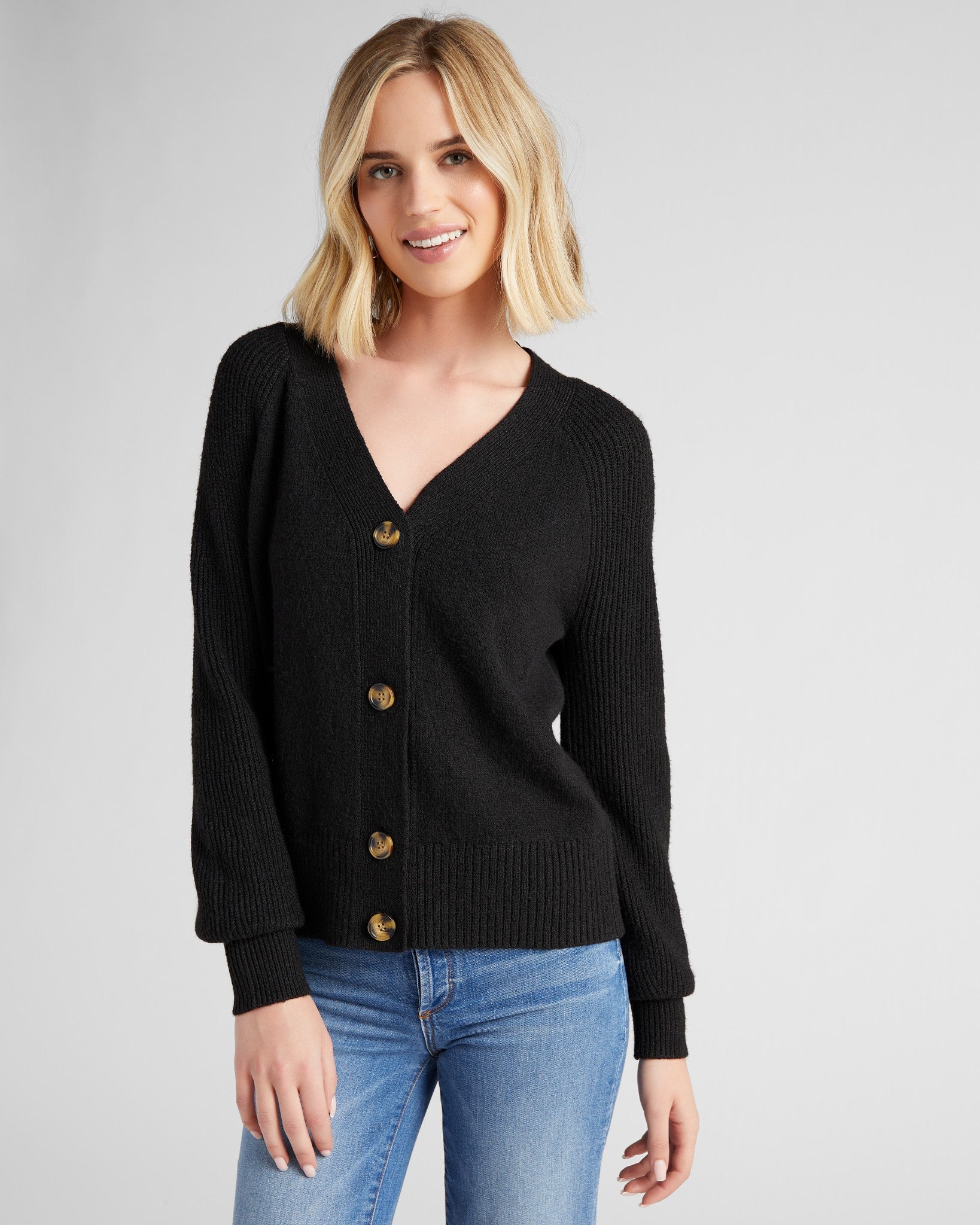 Blouson Sleeve V-Neck Cardigan - Warm & Sophisticated – Wantable