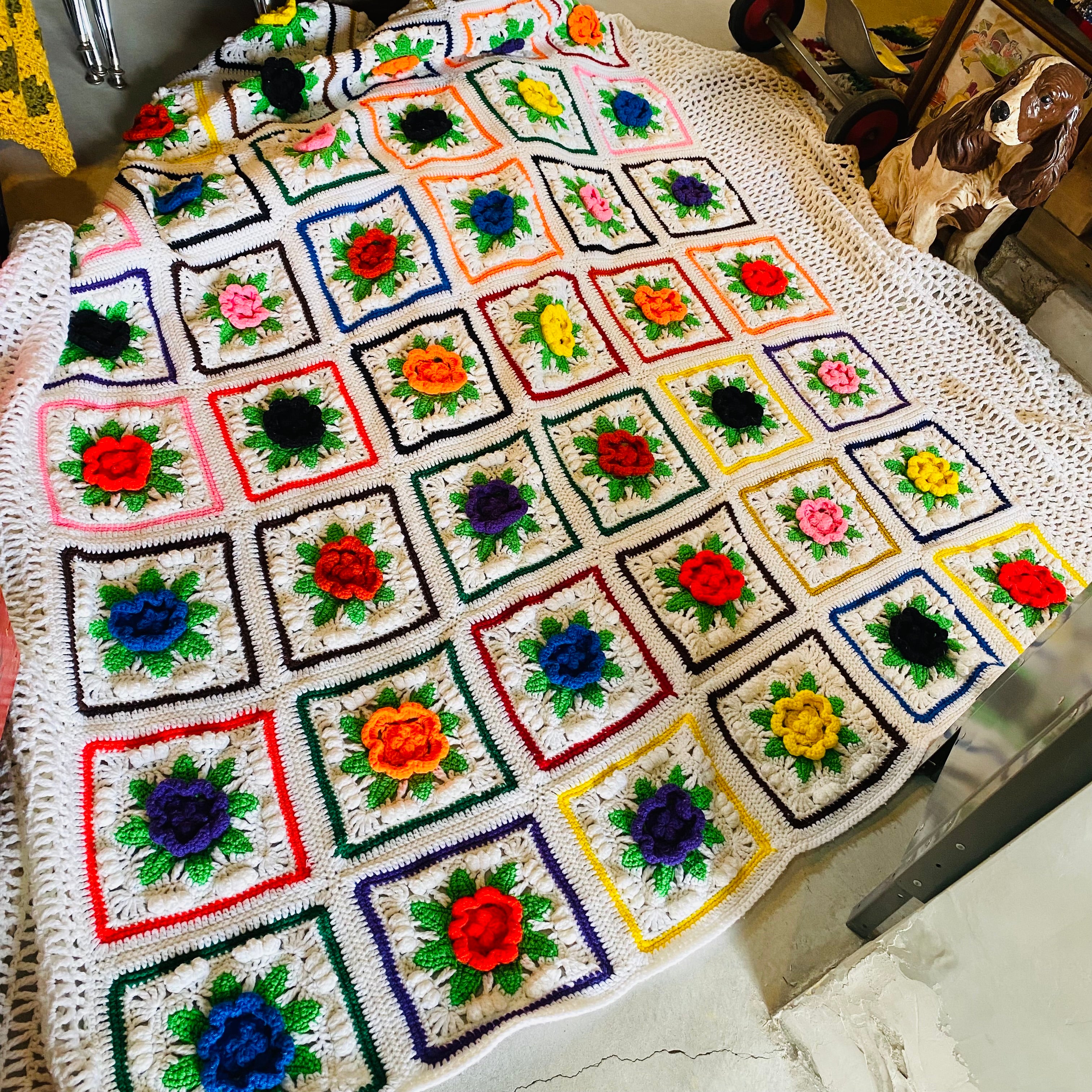 1970s USA vintage】グラニーブランケット クロシェ ビッグサイズ