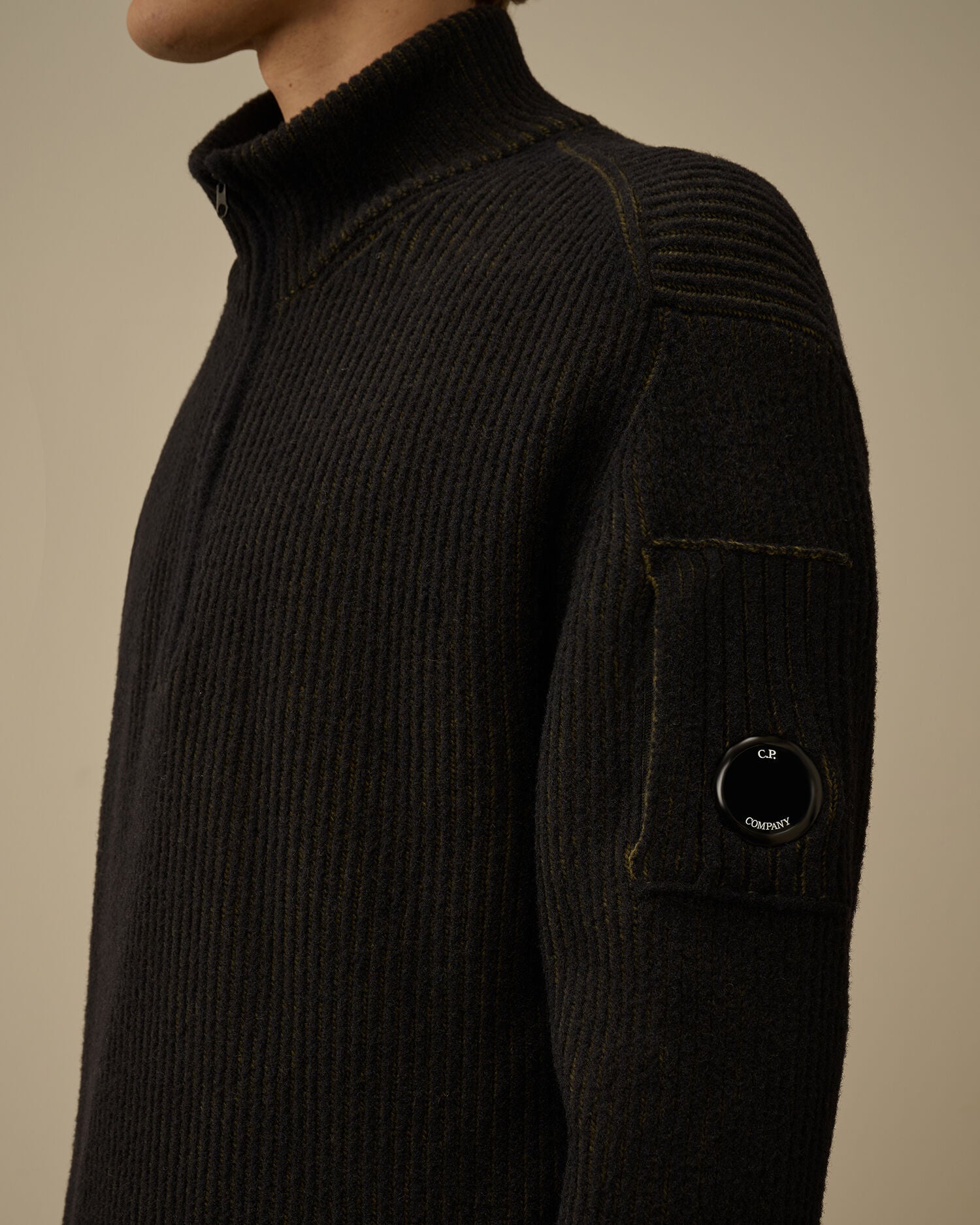 C.P. Company Fleece Knit Half Zip Sweater in Capers : Homme Essentials