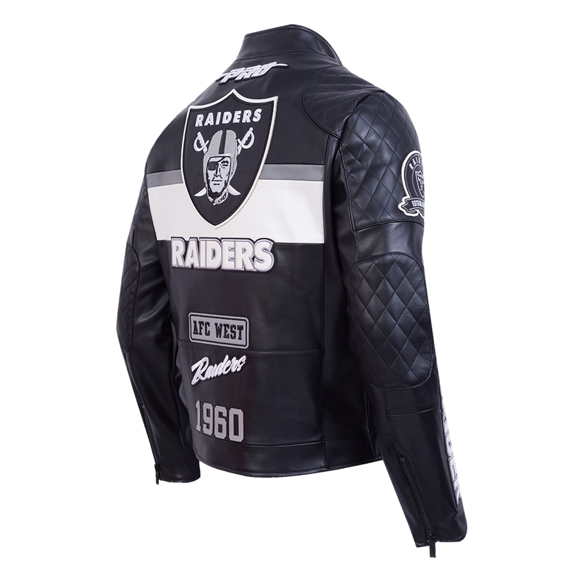 MENS PRO STANDARD LAS VEGAS RAIDERS MOTO JACKET (BLACK/WHITE)