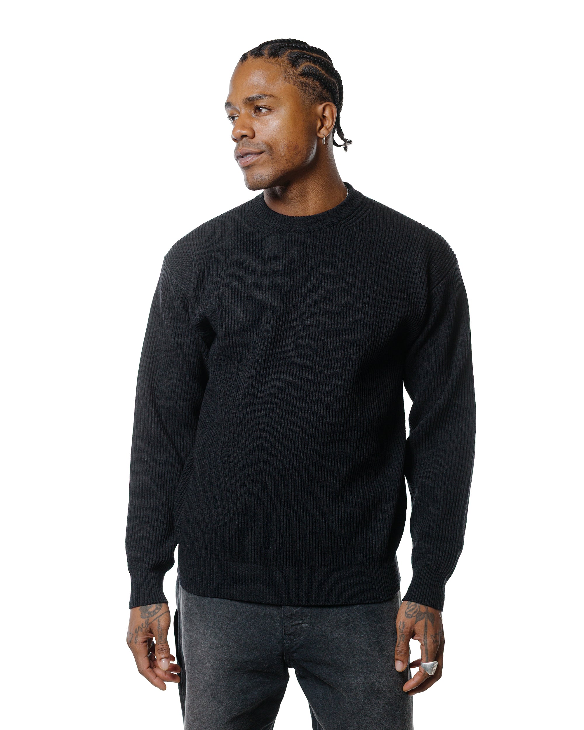 Auralee Super Fine Wool Rib Knit P/O Black