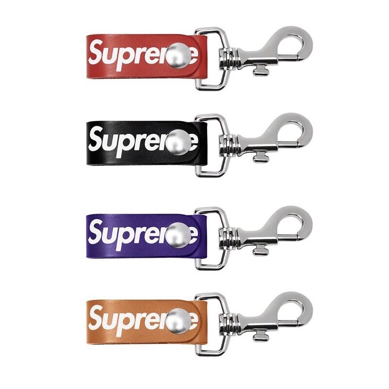 SUPREME LEATHER KEY LOOP 皮革LOGO鑰匙圈黑/咖啡/紫/紅-SS21A93