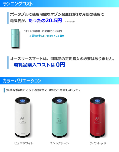 コンパクトオゾン発生器 オースリースマート【O3 Smart】車のカップ