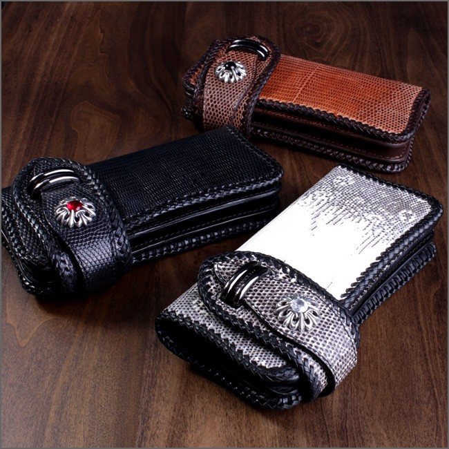 廃盤売り切り バイカーズウォレット 長財布 リザード メンズ コンチョ