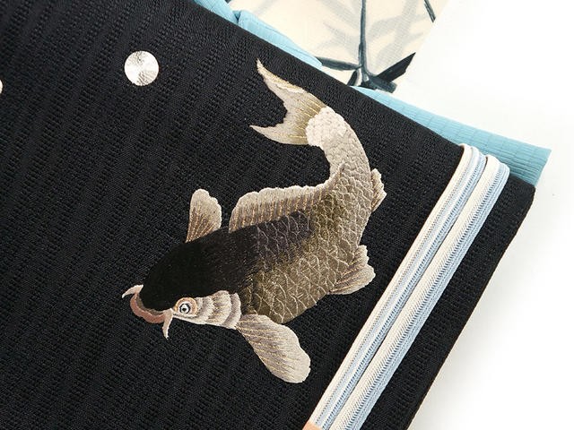 撫松庵」 一重太鼓袋帯（単衣・夏用） - 鯉（クロ 100-310-101-88