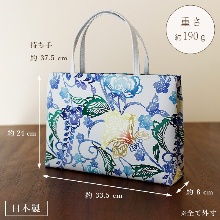 日本製] 召しませ花 和装バッグ 花そよぎ ライトグレー 灰色 花柄
