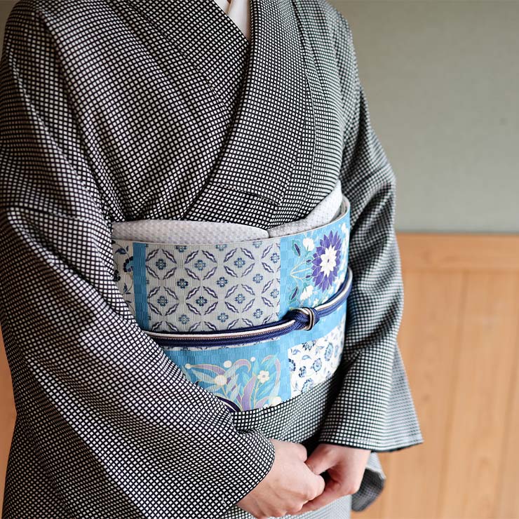 召しませ花 名古屋帯 染め 京袋帯 トルコタイル ブルー 日本製 正絹