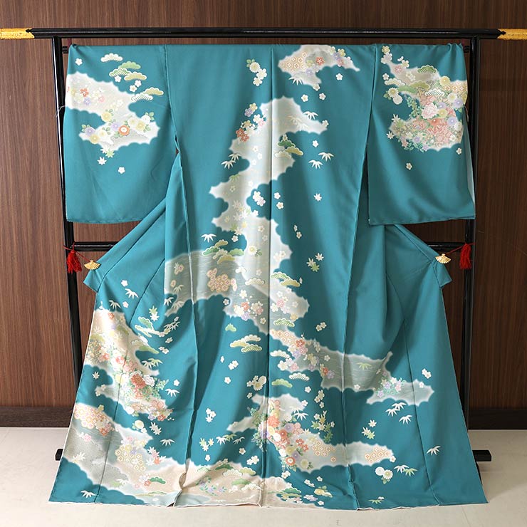 仮絵羽仕立て訪問着] オーダー 訪問着 琳派調 古典紋様 (エメラルド