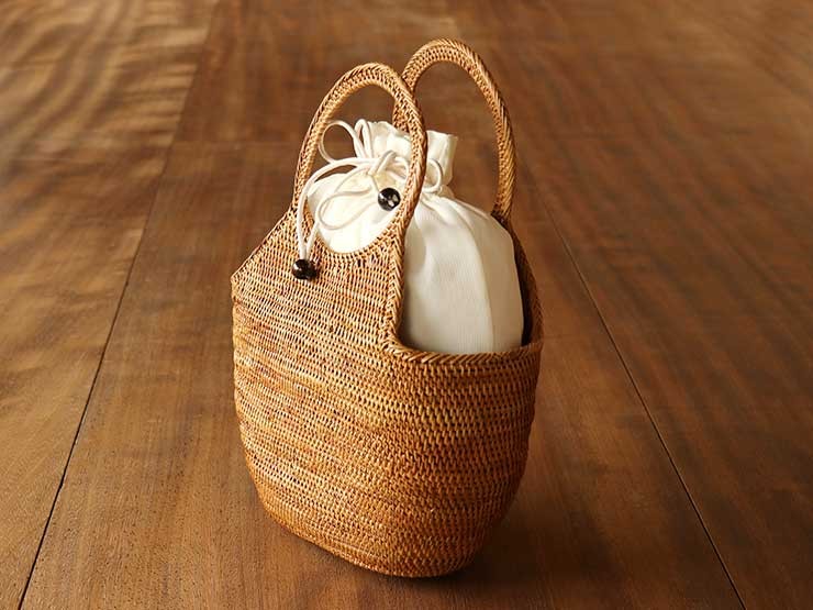 撫松庵 （夏）巾着 籠バック 丸型アタバック（ベージュ 100-378-002-05