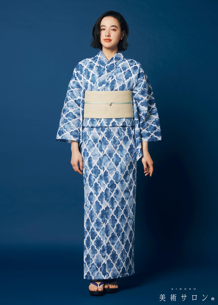 美術サロン 浴衣 ゆかた 綿 麻 綿麻混 知多木綿 菱ぼかし 仕立て上がり