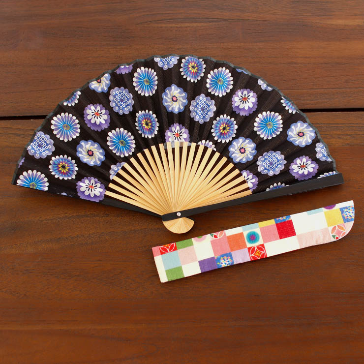 扇袋セット] 扇子 染骨 彩MON（花紋 1095s） 化粧箱 花柄 フラワー 花